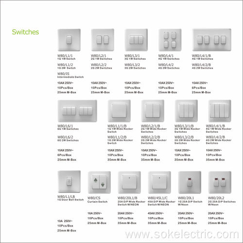 3 Gang 1 Way Switches 16A wall switch